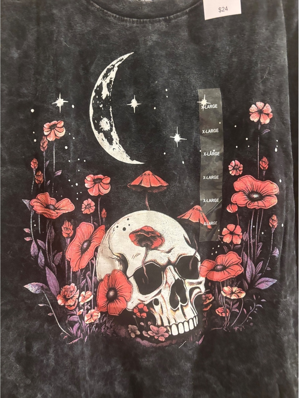 Ripple Junction Skull Floral Moon Mineral Wash Graphic Tee XL NWT Goth - Picture 3 of 7